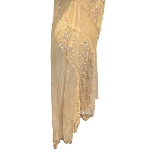 Polka USA Vintage Mesh Lace Midi Dress Nude Cream Floral Embroidered Slip Dress - Picture 8 of 12